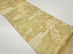 引箔三重織屏風・檜扇に鶴・草花模様織出し袋帯